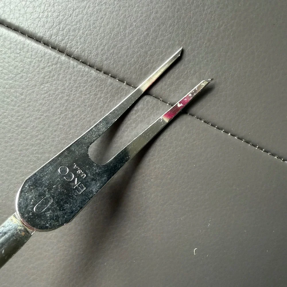 Vtg 60s EKCO Serving Fork USA 2 Tines Stainless Steel Utensil Plastic Handle